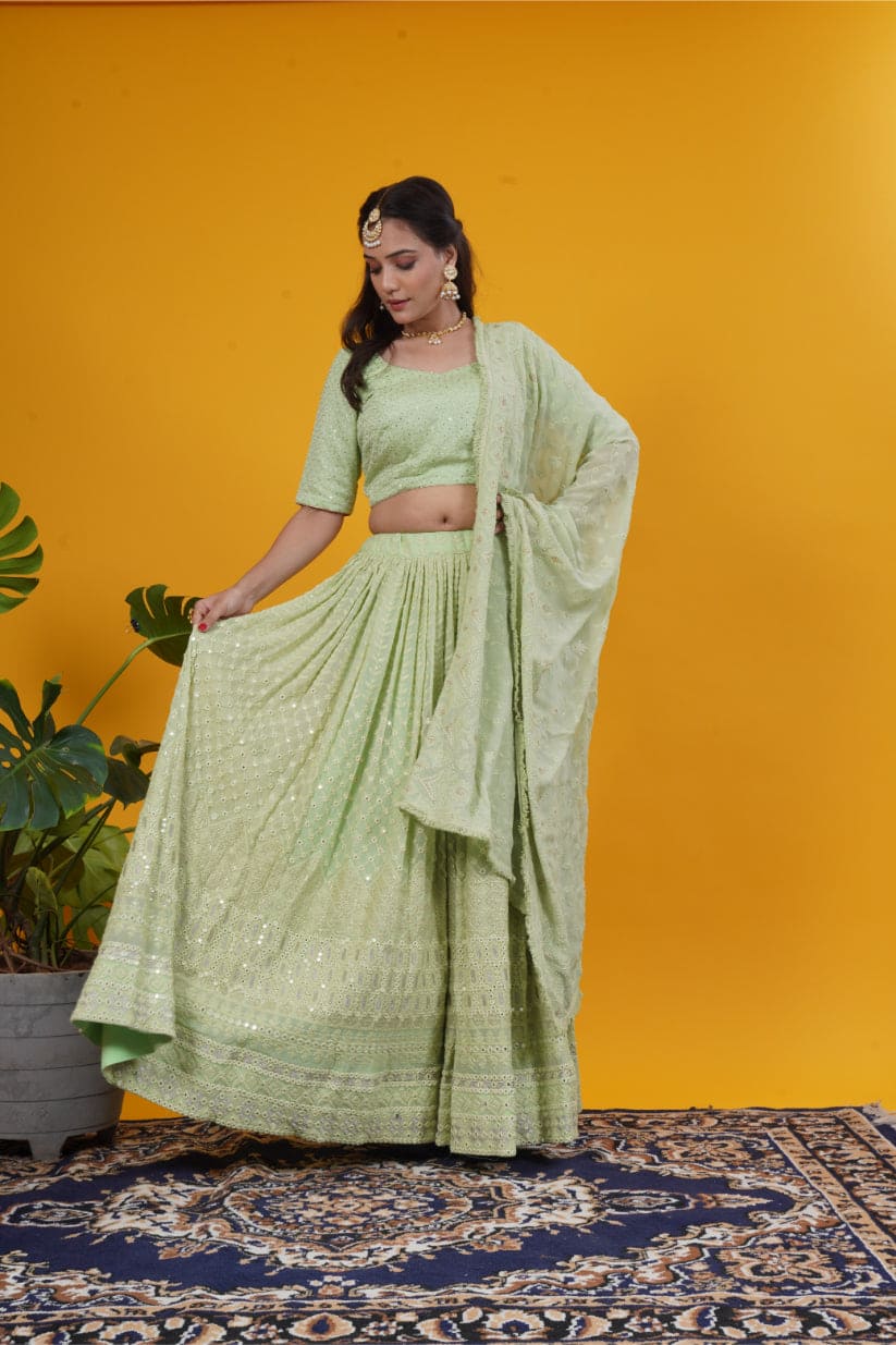 Pastel Sage Chikankari Lehenga Set