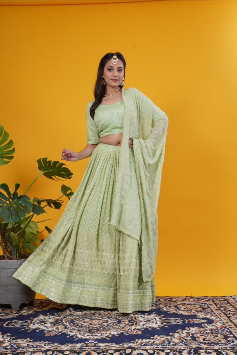 Pastel Sage Chikankari Lehenga Set