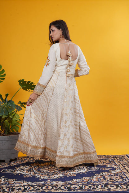 Ivory Multi-Kali Gown with Sequin, Brocade & Patchwork Detailing
