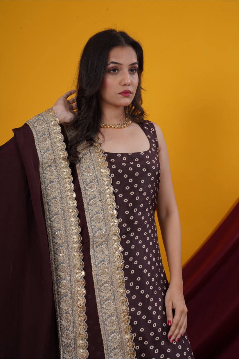 Brown Bandhani Graceful suit set