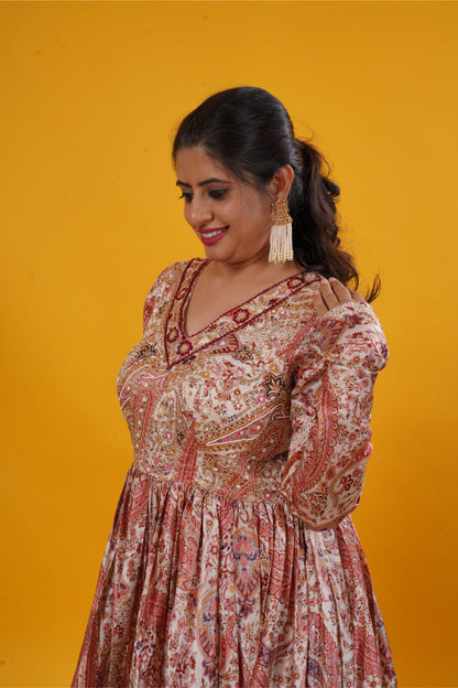 Rust Paisley Gajji Silk Gown