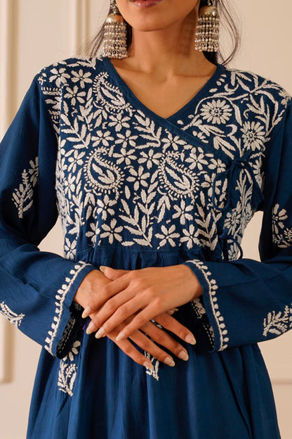 Graceful Navy Blue Rayon Angrakha