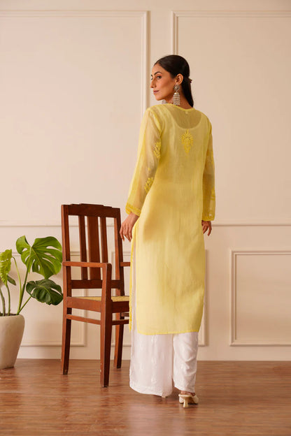 Summery Yellow Kota Doria Straight Kurta