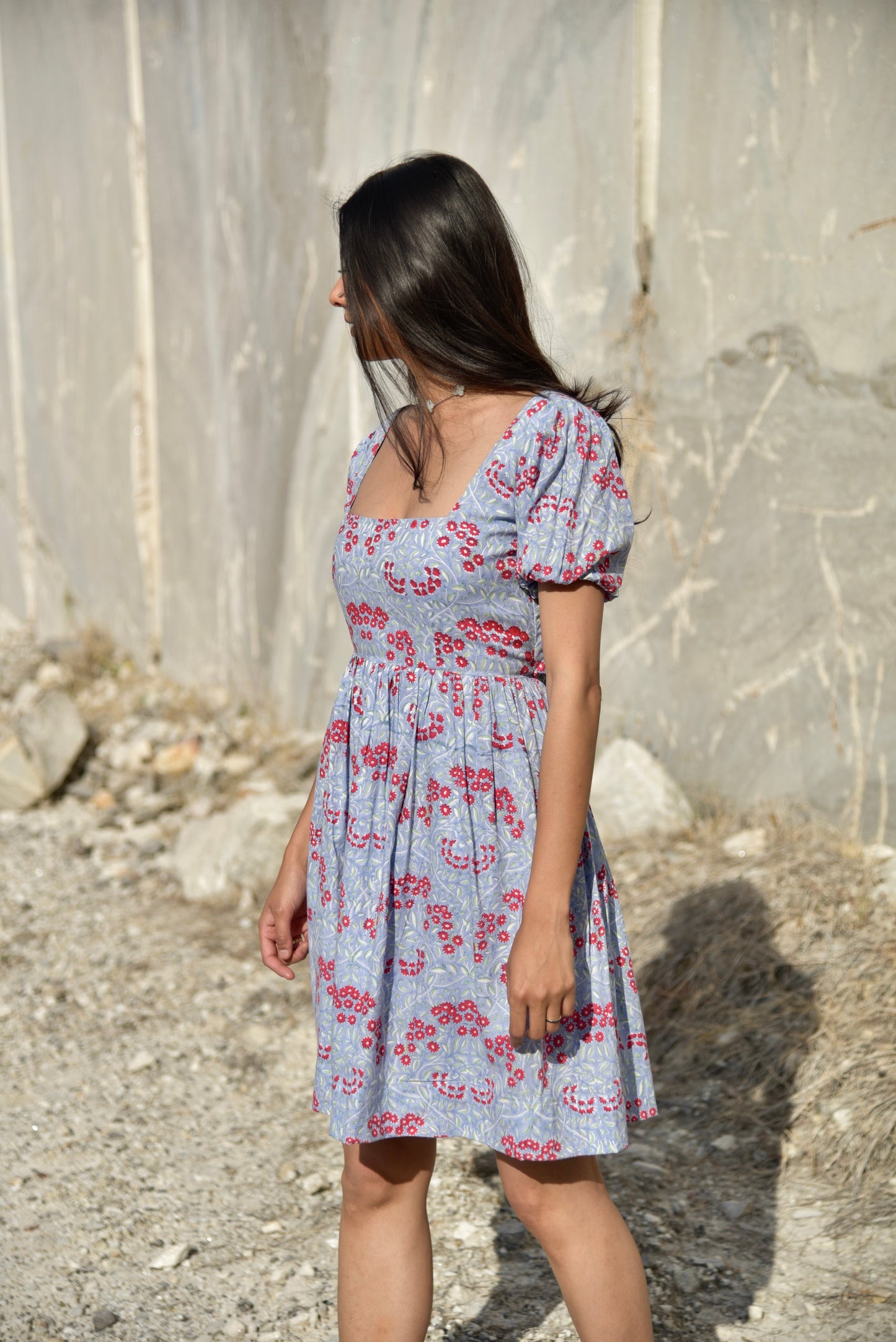 Mirai Dress - Fit and Flare Blue Floral Print Dress