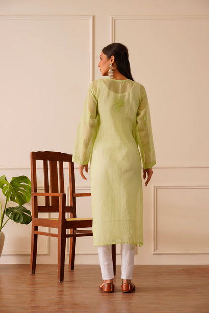 Delightful Light Green Kota Doria Straight Kurta