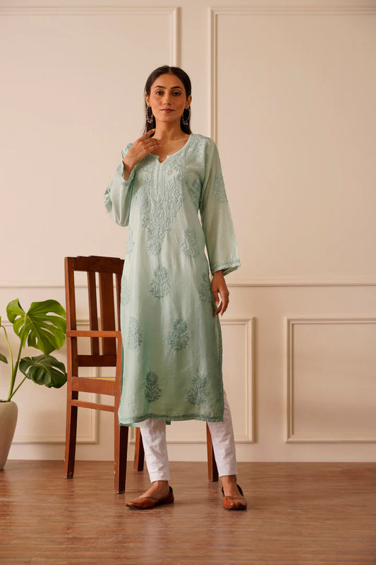 Mesmerizing Light blue ombre Chanderi Straight Kurta