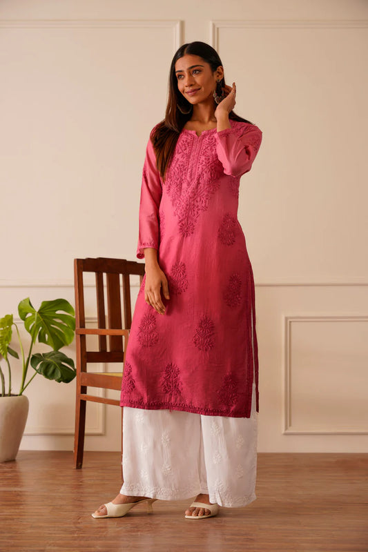 Ravishing Rosewood Chanderi Straight Kurta