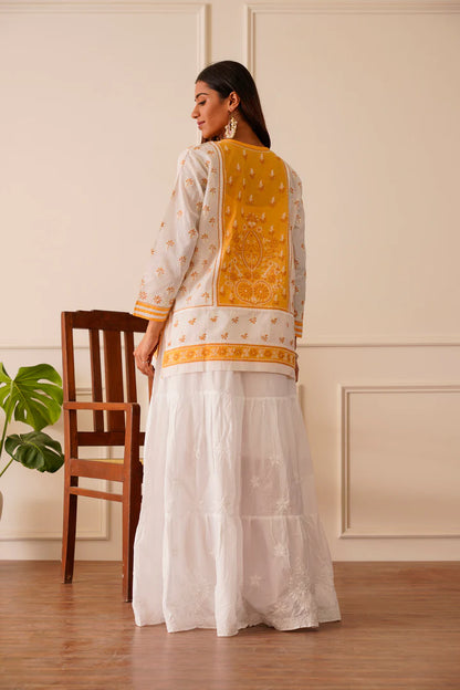 Dreamy Dark Yellow & White Cotton Short Kurta