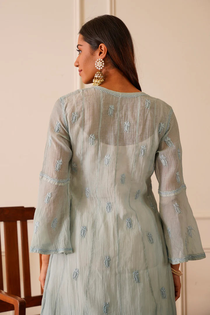 Fabulous Frost Blue Mulmul Aline Kurti