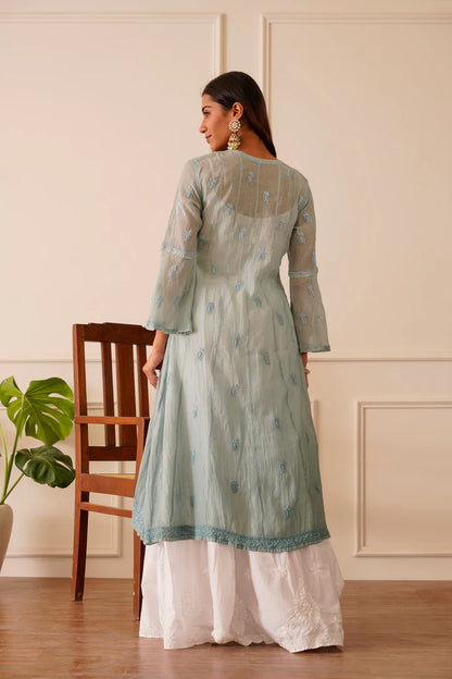 Fabulous Frost Blue Mulmul Aline Kurti