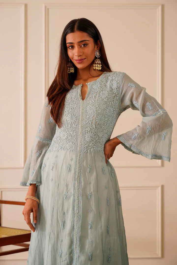 Fabulous Frost Blue Mulmul Aline Kurti