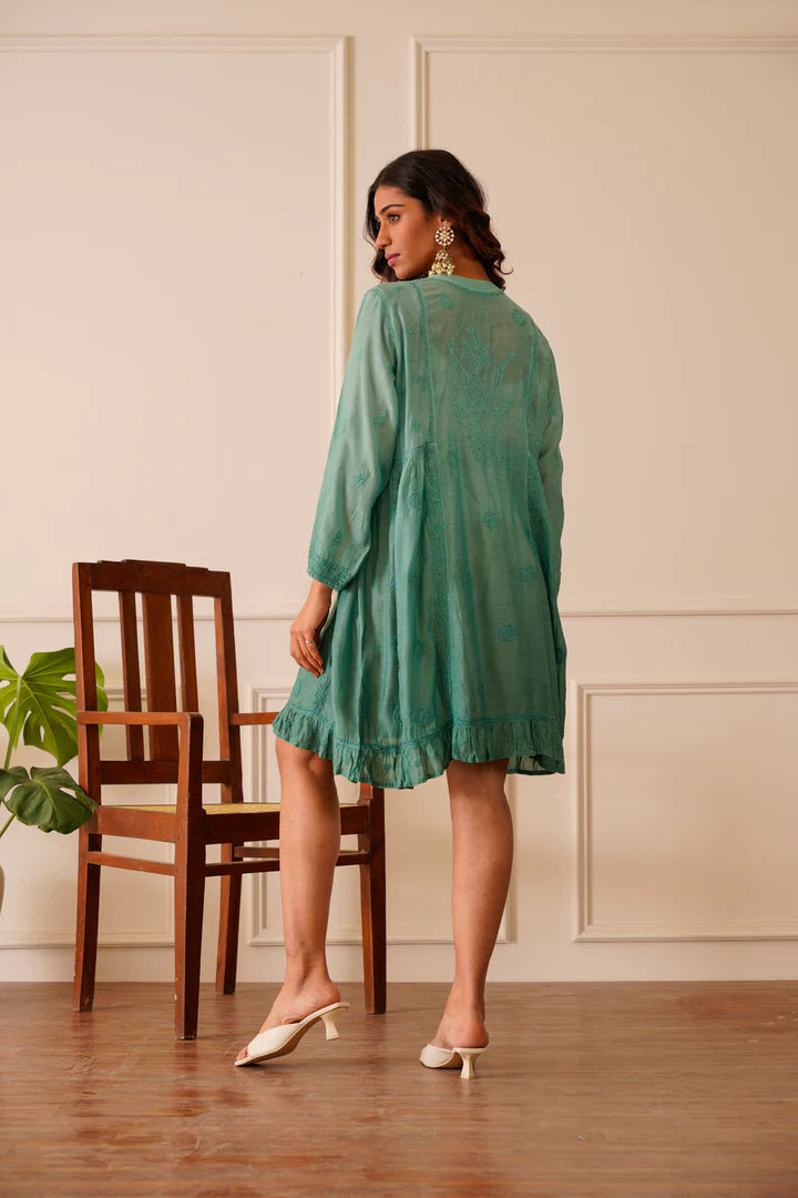 Turquoise Muslin Short Kurti Dress