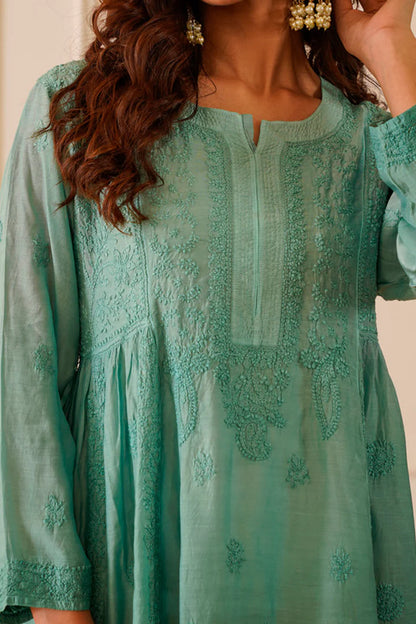 Turquoise Muslin Short Kurti Dress