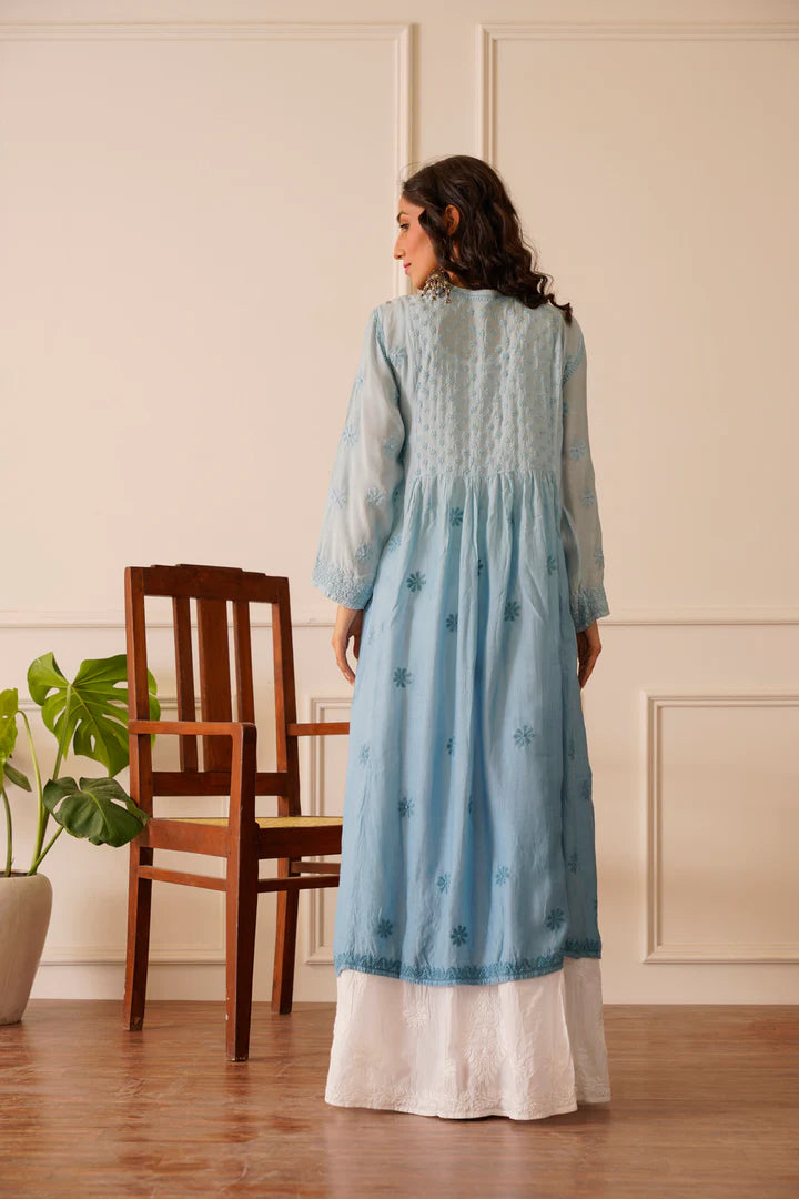 Elegant Light Glacier Lake Muslin Aline Kurti