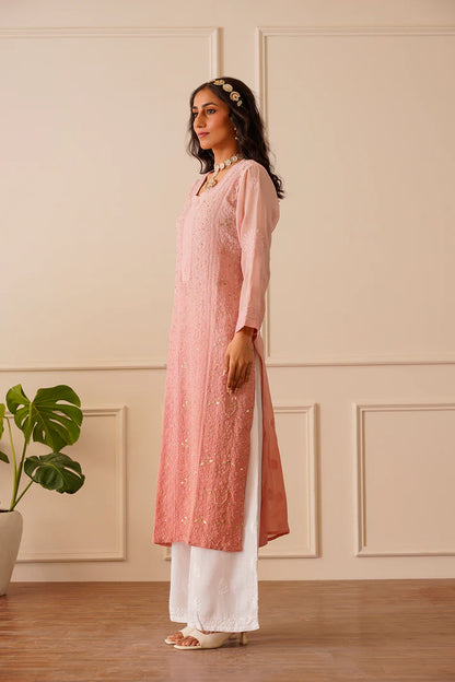 Glamorous Light Pastel Pink Viscose Straight Kurta