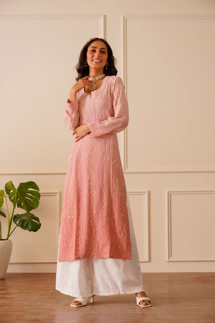 Glamorous Light Pastel Pink Viscose Straight Kurta