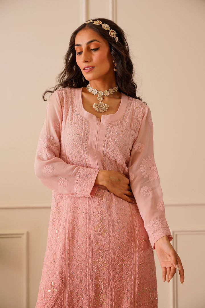 Glamorous Light Pastel Pink Viscose Straight Kurta