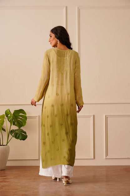 Adorable Light Olive Ombre Viscose Straight Kurta