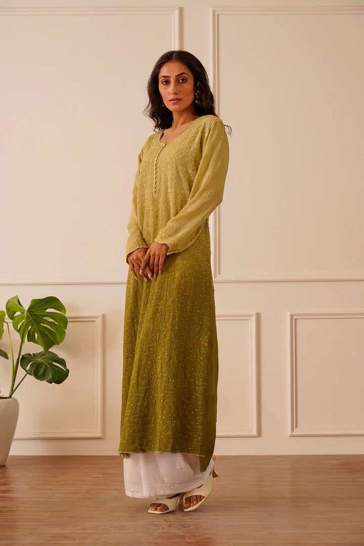 Adorable Light Olive Ombre Viscose Straight Kurta