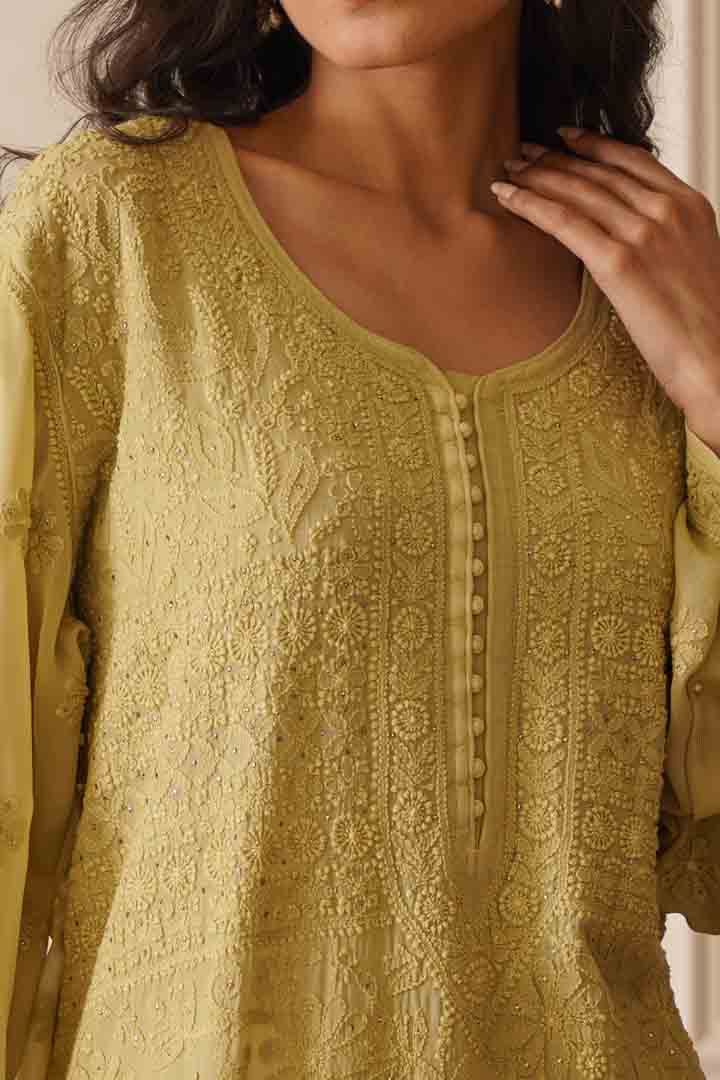 Adorable Light Olive Ombre Viscose Straight Kurta