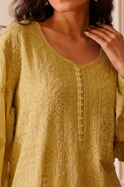 Adorable Light Olive Ombre Viscose Straight Kurta