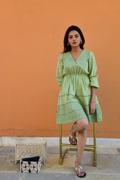 Jade - Sophisticated Embroidery Short Dress