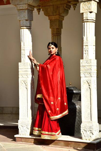 Surkh Set - Red 3-Piece Garara with Gota and Laffa Detailing
