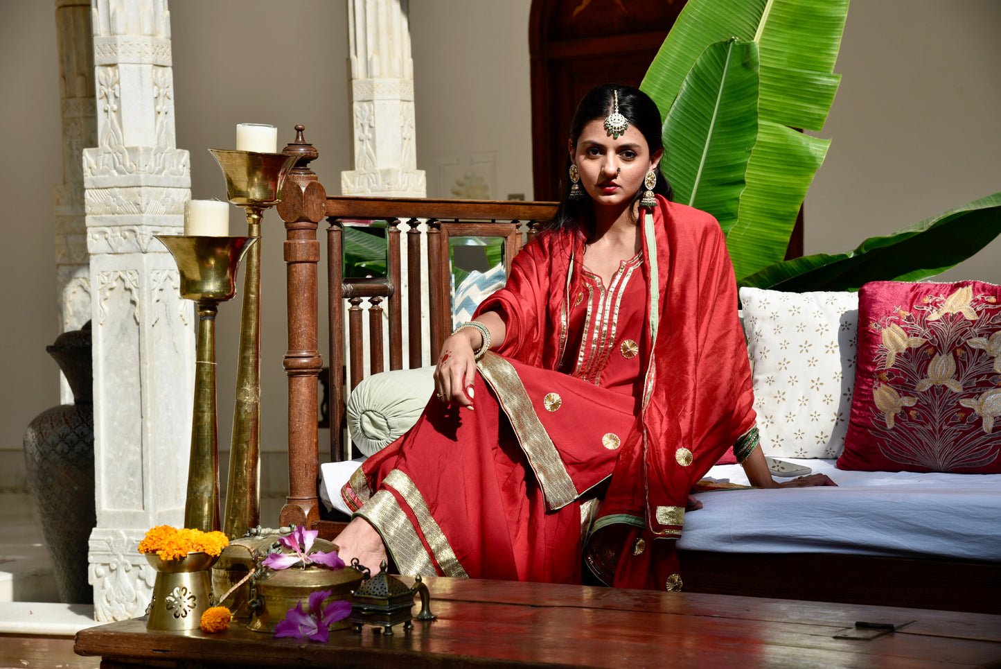 Surkh Set - Red 3-Piece Garara with Gota and Laffa Detailing