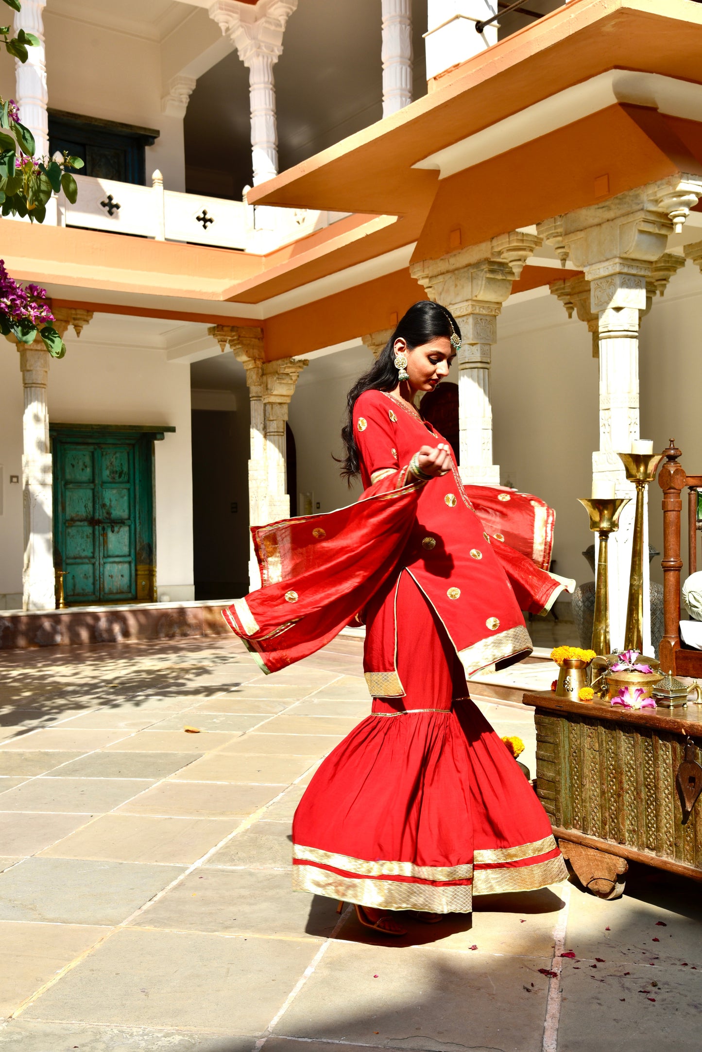 Surkh Set - Red 3-Piece Garara with Gota and Laffa Detailing