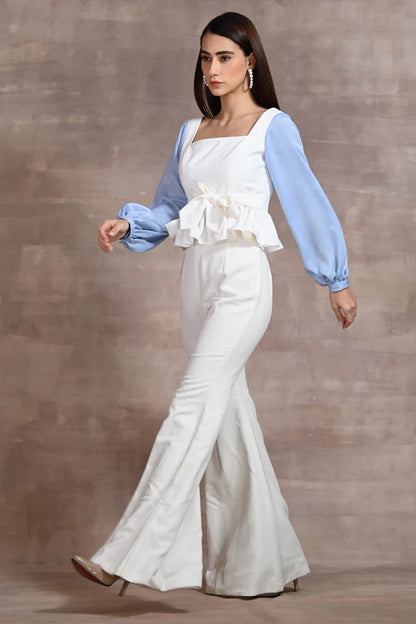 White & Powder Blue Co Ord Set