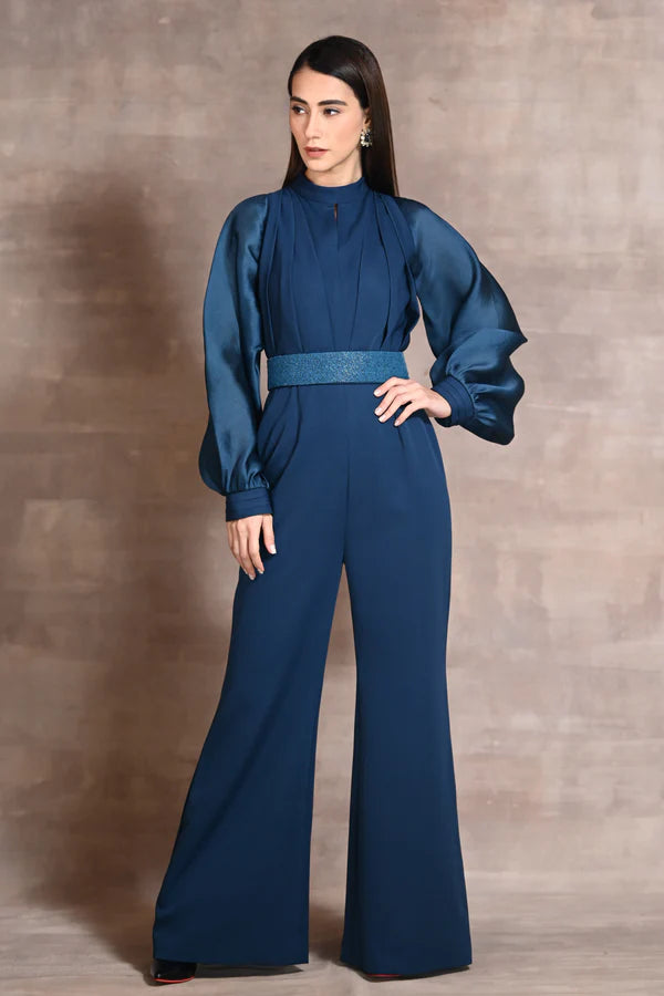 Blue Organza & Crepe Jumpsuit