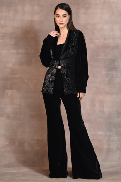 Black Sequin Jacket Set