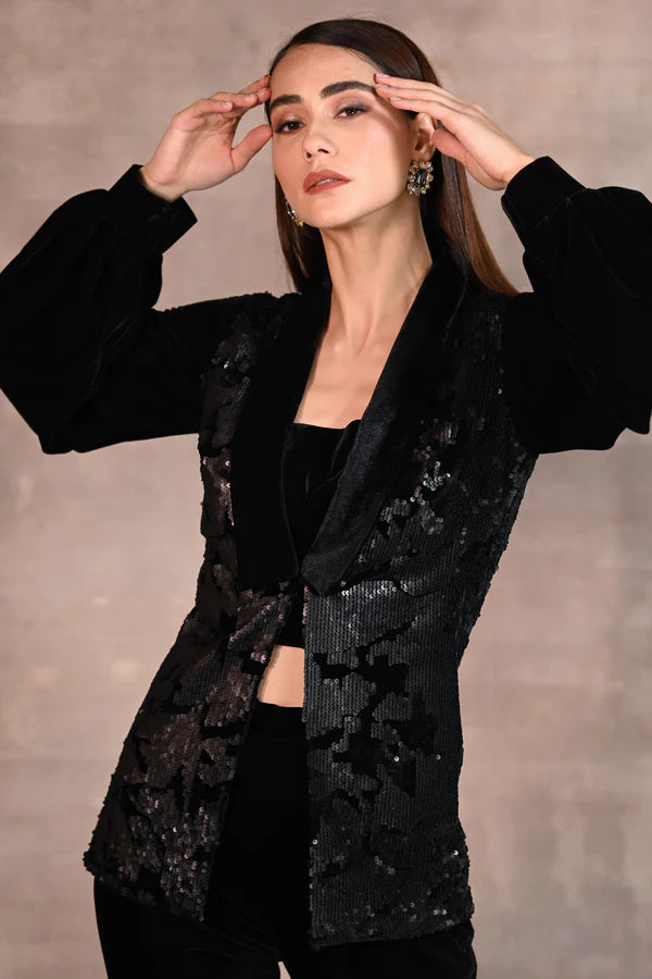 Black Sequin Jacket Set