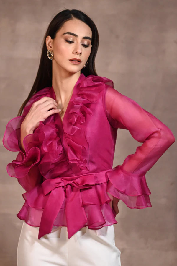 Magenta Pink Ruffle Top