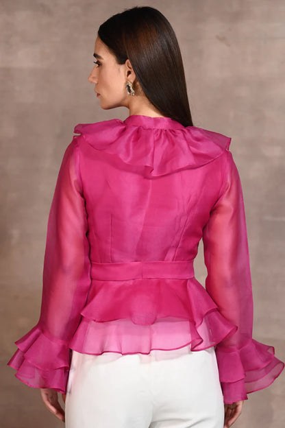 Magenta Pink Ruffle Top