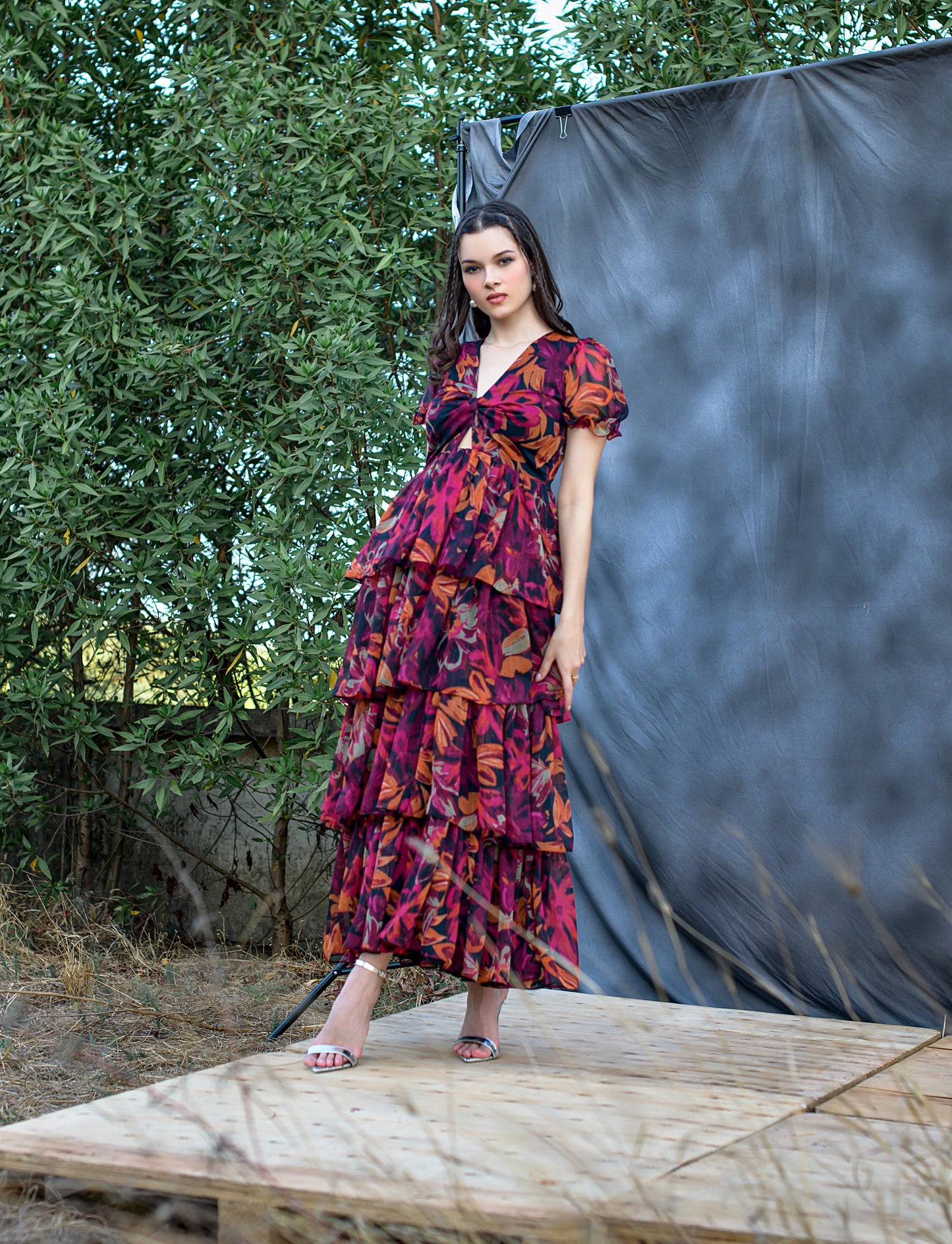 multi color floral print maxi dress
