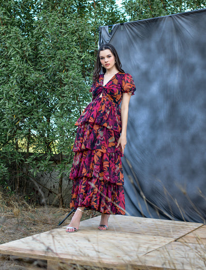 multi color floral print maxi dress