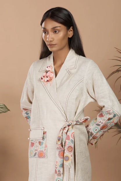 Nirvi Pastel Beige Trench Coat