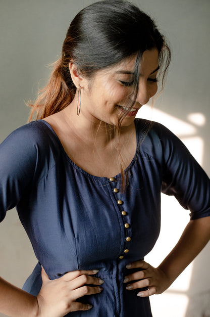 Indigo and Orange Fit and Flare Dress