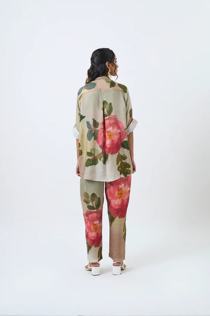 Green rose shirt pant set