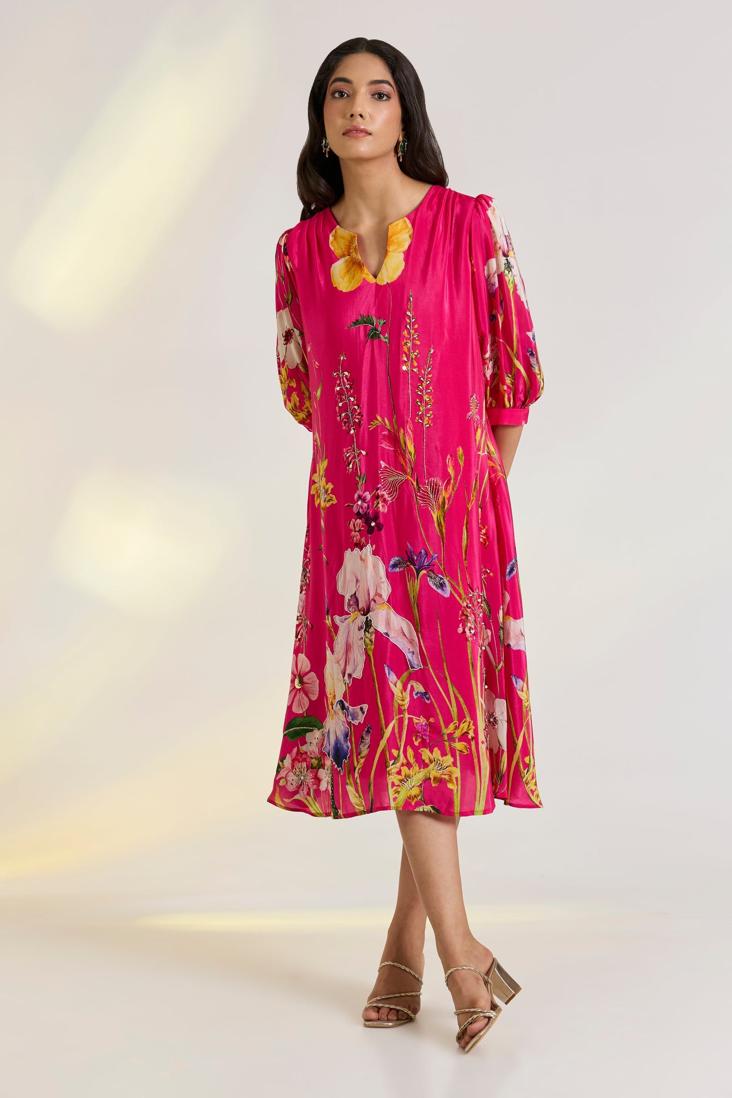 Pink Floral A-line Dress