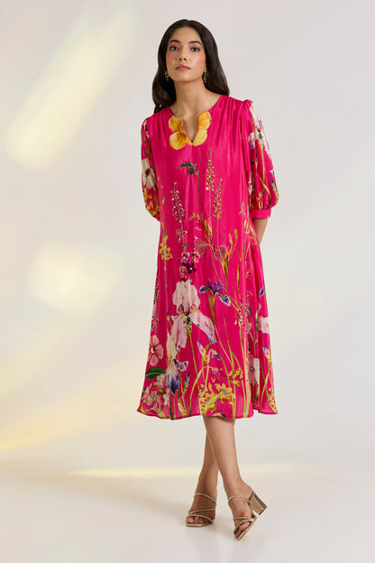 Pink Floral A-line Dress