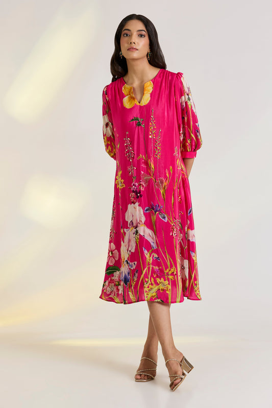 Pink Floral A-line Dress