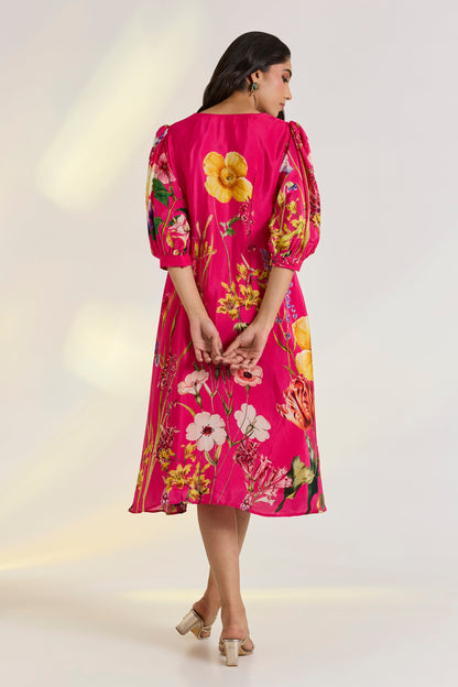 Pink Floral A-line Dress