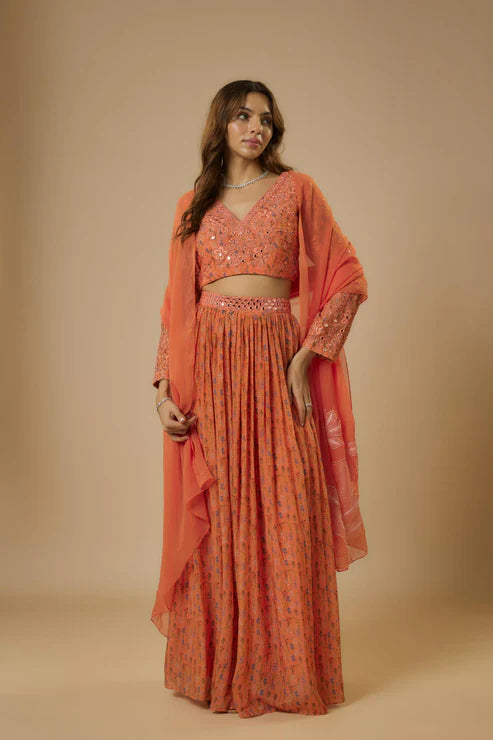 Printed Mirror Lehenga Set