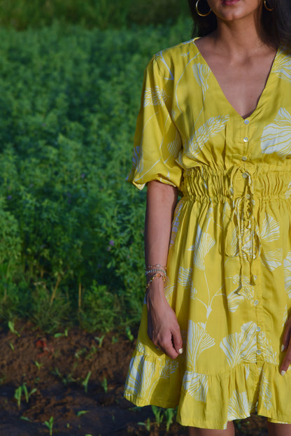 Eleanor - Chic Yellow Printed Dress
