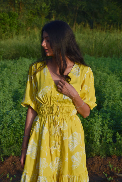 Eleanor - Chic Yellow Printed Dress