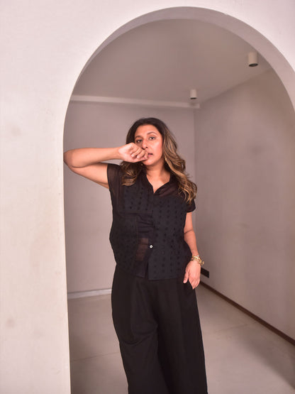 Embroidered Patch Top - Black