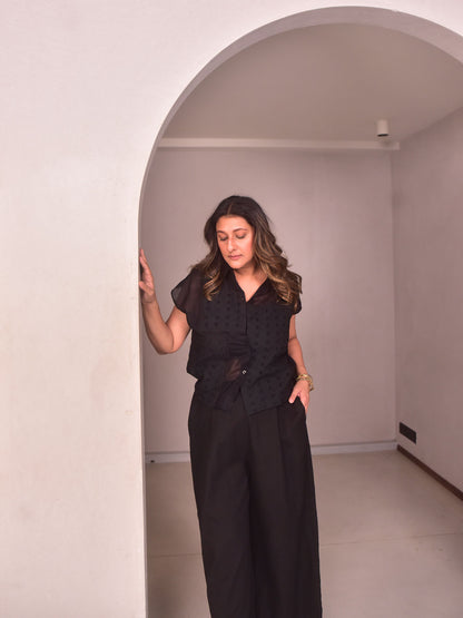 Embroidered Patch Top - Black