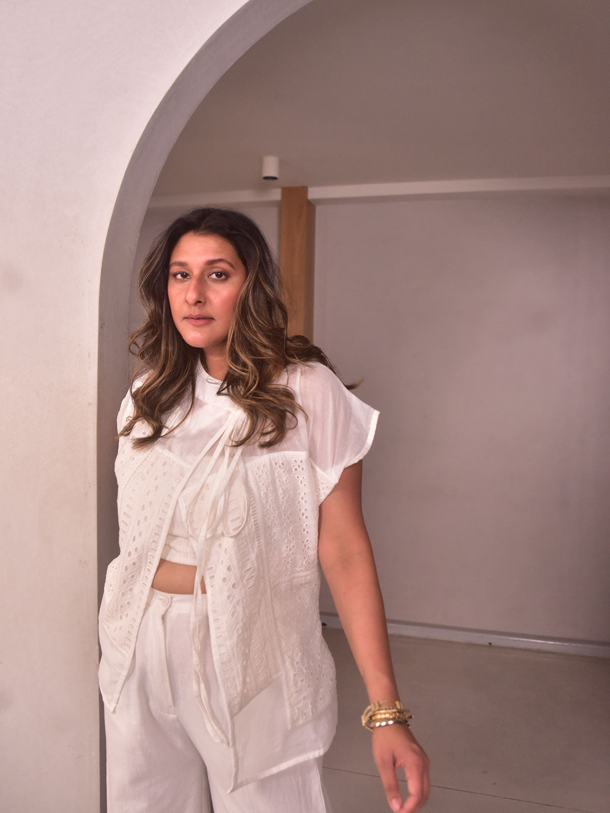 Embroidered Patch Top - White